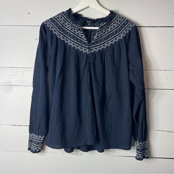 Madewell Navy Smock Neck Flowy Blouse Size XS - Picture 2 of 8